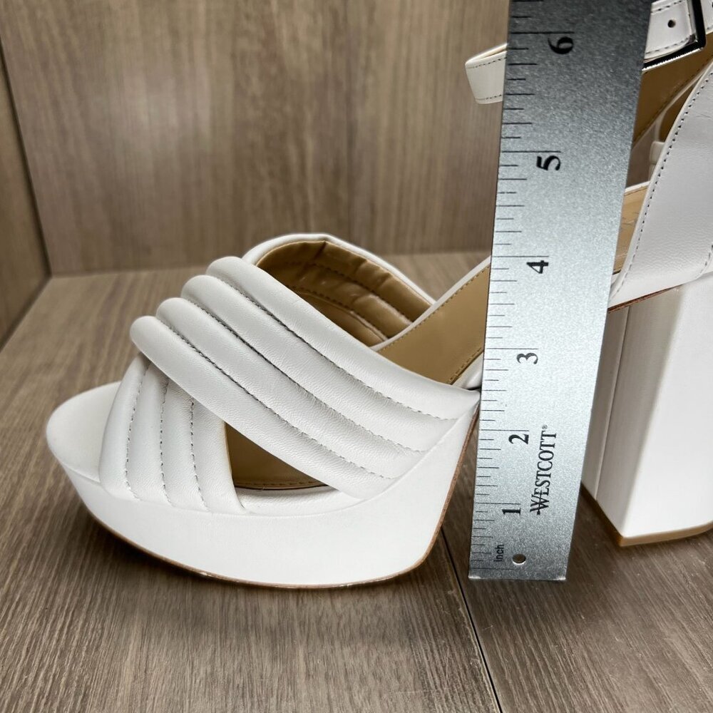 Michael Kors Royce Quilted Leather Platform Sandal Womens 8.5M Cross Strap White - Picture 12 of 15